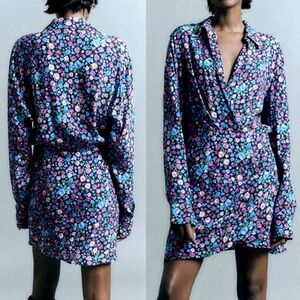 Zara Black Floral Dress with Pink and Blue Accents